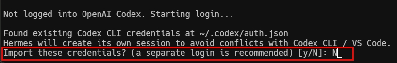 기존 Codex CLI 인증 정보를 가져올지 묻는 화면