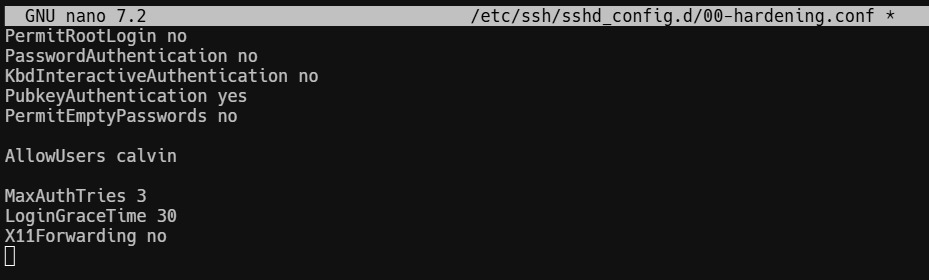 OpenSSH 00-hardening.conf에 비밀번호와 root 로그인 차단 설정
