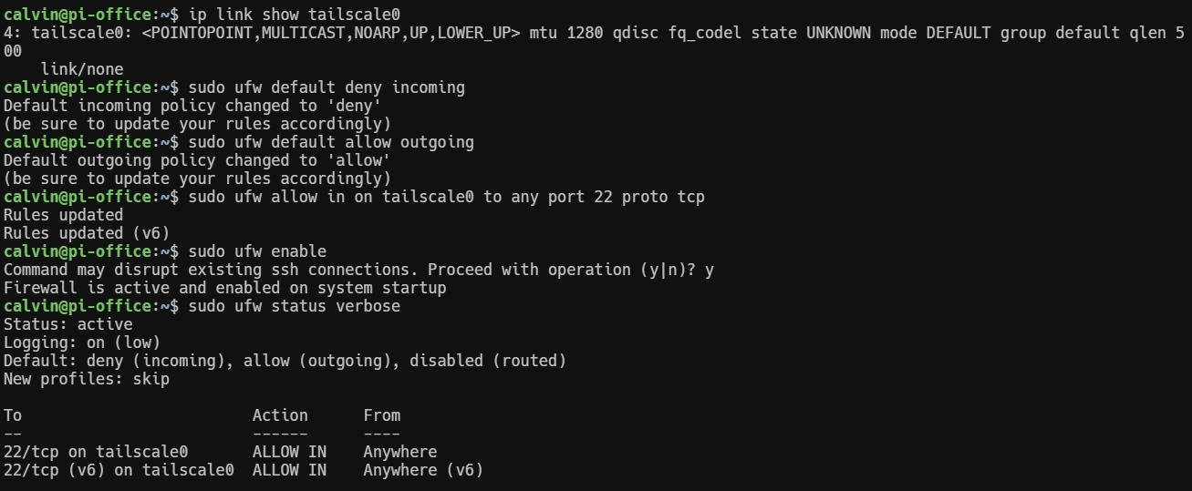 UFW에서 tailscale0 인터페이스의 SSH 22번 포트만 허용