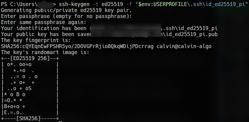 Windows PowerShell에서 라즈베리파이용 ED25519 SSH 키 생성